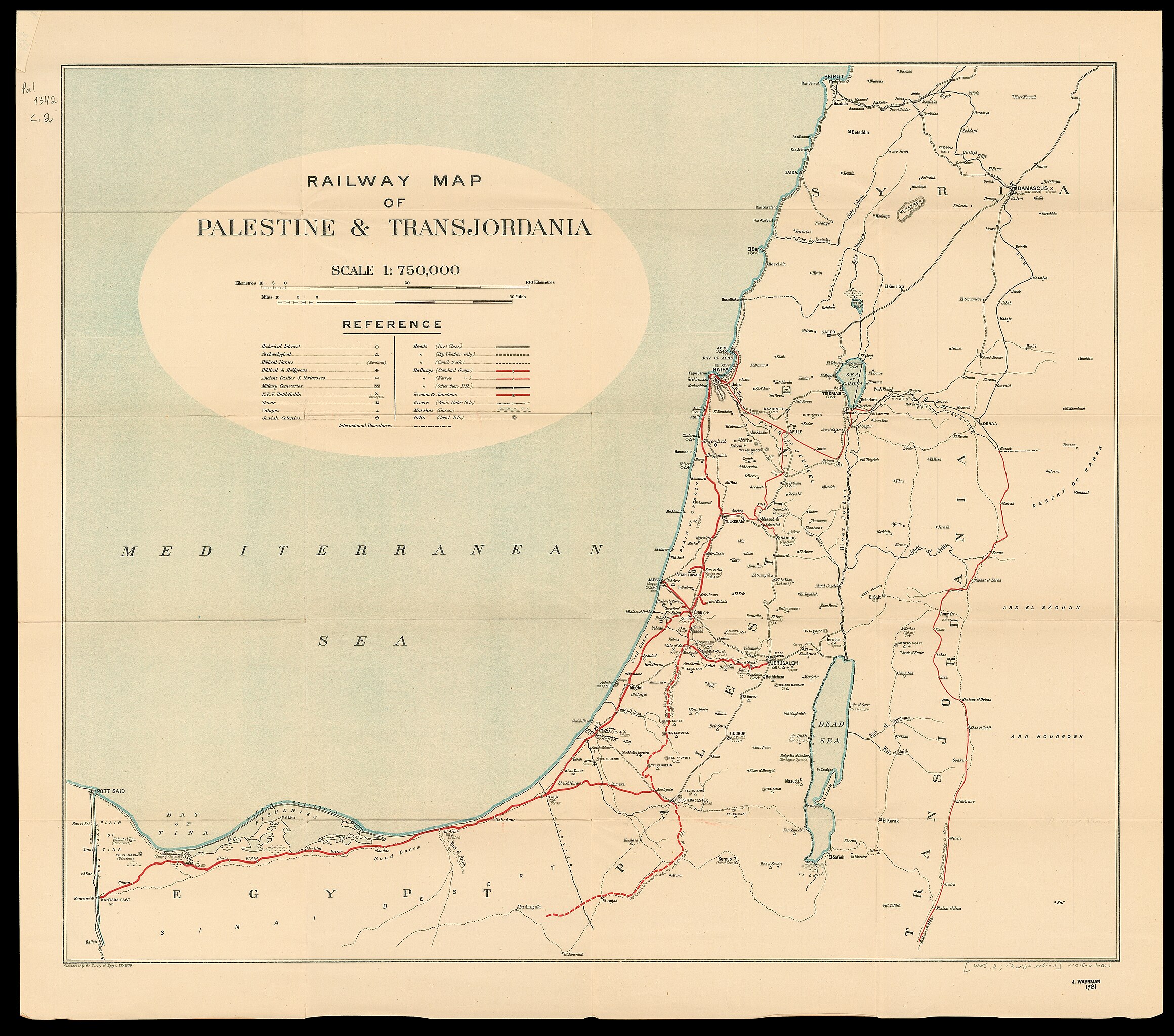 Railway map of Palestine & Transjordan (1922)